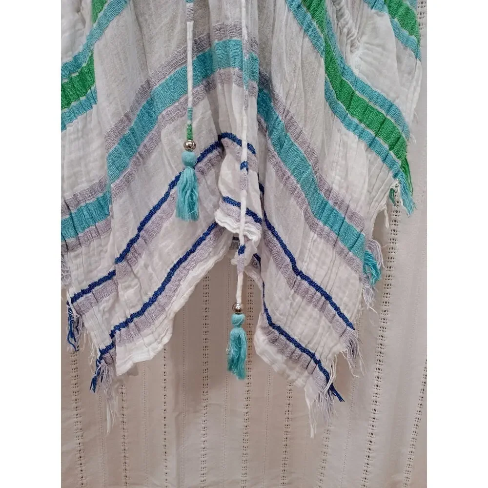 ✨ 3 / $15 DEAL ✨ Blue Island 100% Cotton Kaftan Swim Coverup Asymmetrical Medium